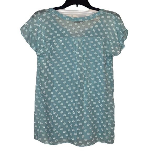 Soft Surroundings Blue Sheer Lined Button Up Flutter Sleeve Silk Blouse Top XS - Picture 4 of 9